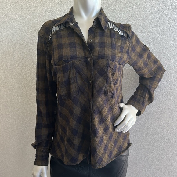 Free People Lace Up Plaid Navy Combo - Picture 12 of 13